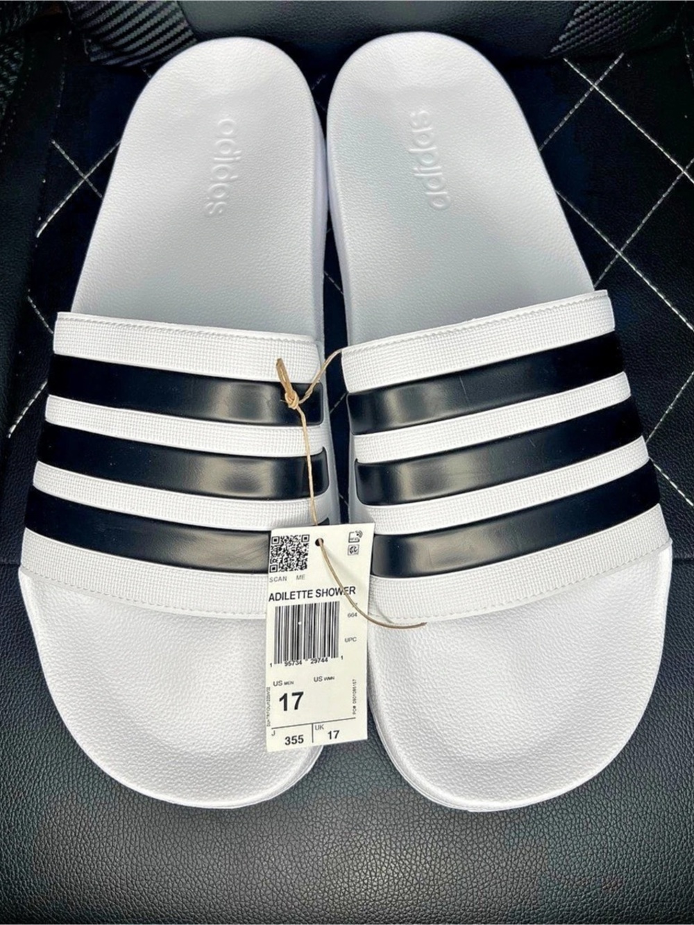 adidas Adilette Shower Slides Striped White & Black US 17